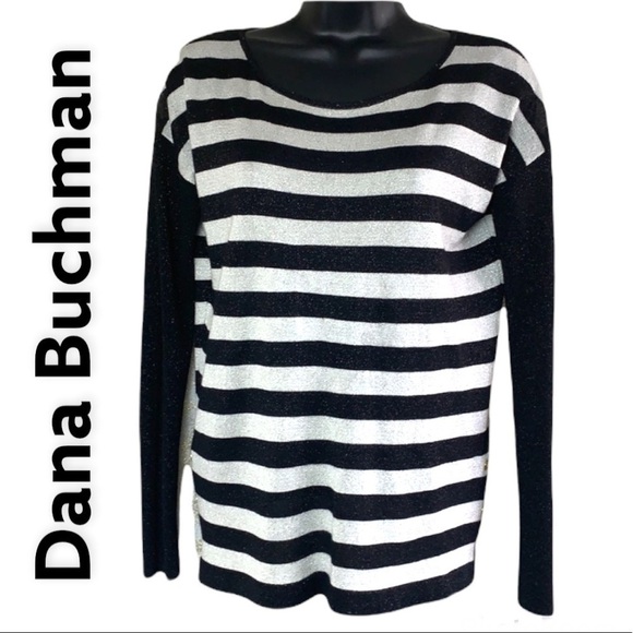 Dana Buchman black/white sparkly striped knitted sweater size XS - Picture 1 of 10
